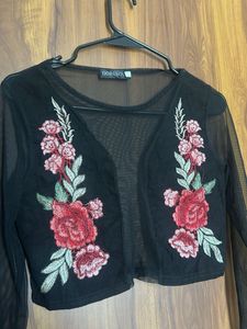 Sheer Black Floral Embroidered Top