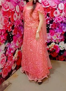 Rose Detailed Coral Anarkali Lahenga