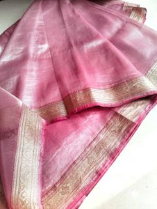 🌙Elegant Lilac Saree with Gold Border+ Blouse 🌙