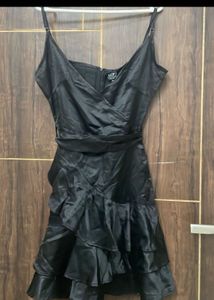 Sleek Black Satin Mini Dress
