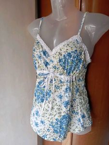 Floral Cami Top with Lace Trim