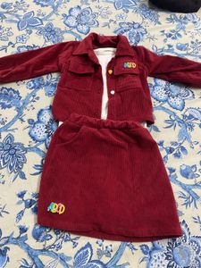 Adorable Girl's Burgundy Skirt Set