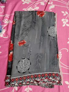 Elegant Grey Floral Saree
