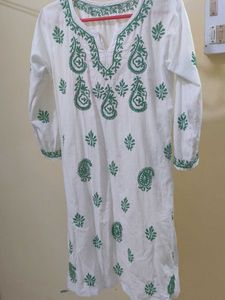 White Kurta with Green Paisley Print