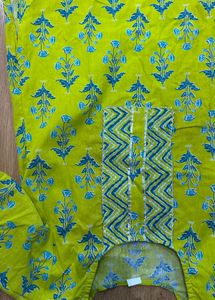 Vibrant Yellow Kurta Set with Blue Floral Print