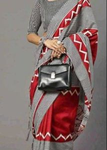 Elegant Red & White Striped Pure Silk Saree