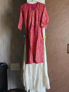 Vibrant Pink Kurta with White Skirt Set