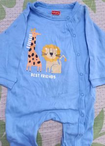 BABYHUG Cute Blue Baby Romper with Giraffe &amp; Lion