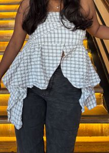 Chic Gingham Twist Front Top