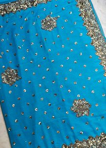 Blue handwork Saree with blouse piece