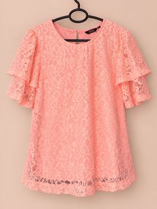 Peach Lace Ruffle Sleeve Top