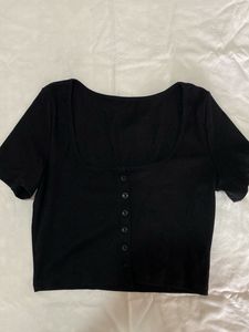 Black Button-Up Cropped Top