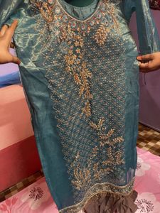 Embroidered Teal Kurta Set