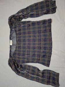 Sheer Plaid Off-Shoulder Top