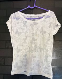 White Butterfly Print T-Shirt