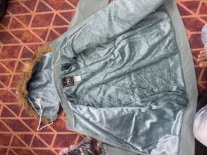 Women's Light Green Fur Hooded Jacket
