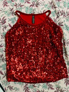 Sparkling Red Sequin Halter Top size M