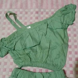 Cute green Daisy Print Two-Piece Set