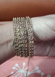 Elegant Gold & Pink Stone Bangles