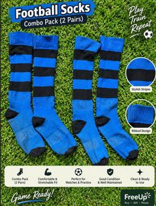 Blue & Black Football Socks Combo Pack (2 Pairs)