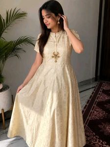 Elegant Cream Embroidered Ethnic Gown