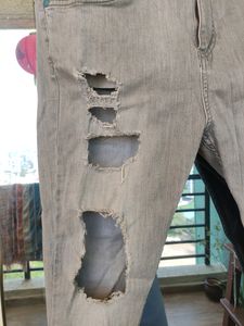 Blue Saint Highly Distressed Jeans In Grey