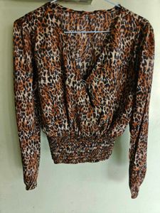Leopard Print Wrap Crop Top