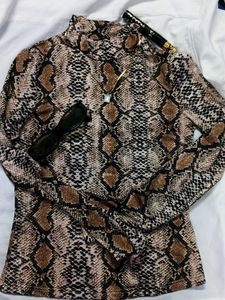 Y2K Stylish Snake Print Turtleneck Top