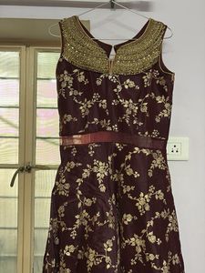 Designer Embellished Maroon Brocadeanarkali suit w