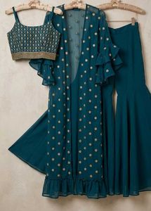 Teal Embellished Kurta Set with Palazzo