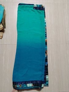 Teal Ombre Saree with Embellished Border