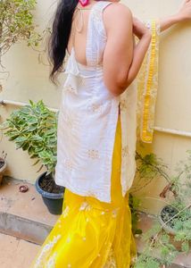 White &amp; Yellow Kurta Set without dupatta