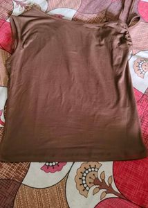 Brown One-Shoulder Ruched Top