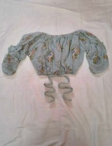 Light Blue Floral Print off shoulder Crop Top