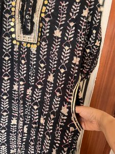 BlackPrinted  Kurta with gold embellishments