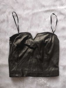 Black Faux Leather Top