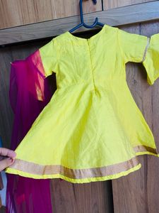 BabyOye Yellow&amp;pink Anarkali Suit Set