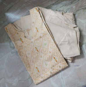 Beige Kurta Salwaar with Embroidery