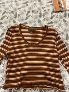 Striped V-Neck Long Sleeve Top