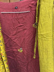 Maroon Kurta Set with Mustard Dupatta