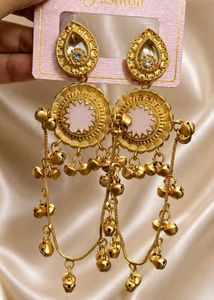 Gold Tone Long Chain kashmiri Earrings