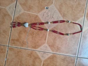 Red Beaded Necklace with Heart Pendant