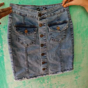 Light Wash Denim Button-Up Mini Skirt