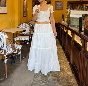 H&amp;M Flowy White Tiered Maxi Skirt