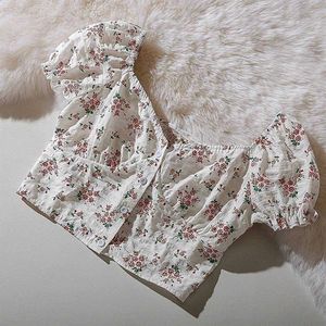 Vintage Floral Print Puff Sleeve Top