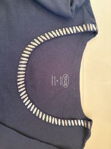 Navy Blue Beaded Neckline T-Shirt