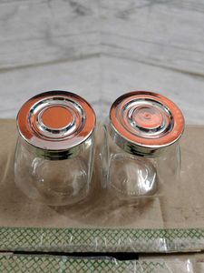 unused Set of 2 Glass Jars with Lids