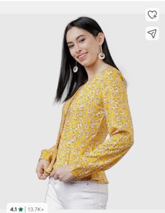 Yellow Floral Print Peplum Top