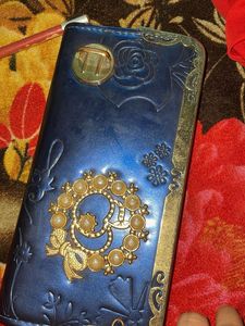 Stylish Blue Wallet with Pearl Embellishment
