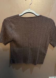 Brown Cable Knit V-Neck Top